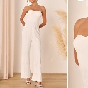 Lulus strapless white lace bustier jumpsuit size small NWT eternal perfection